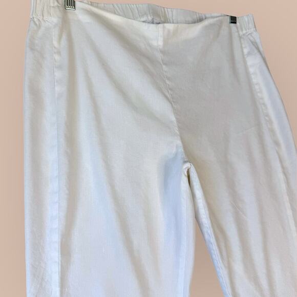 J.Jill Linen Stretch Cropped Lounge Pants Pullon Straight Leg Slit Hem XL White - Picture 8 of 14
